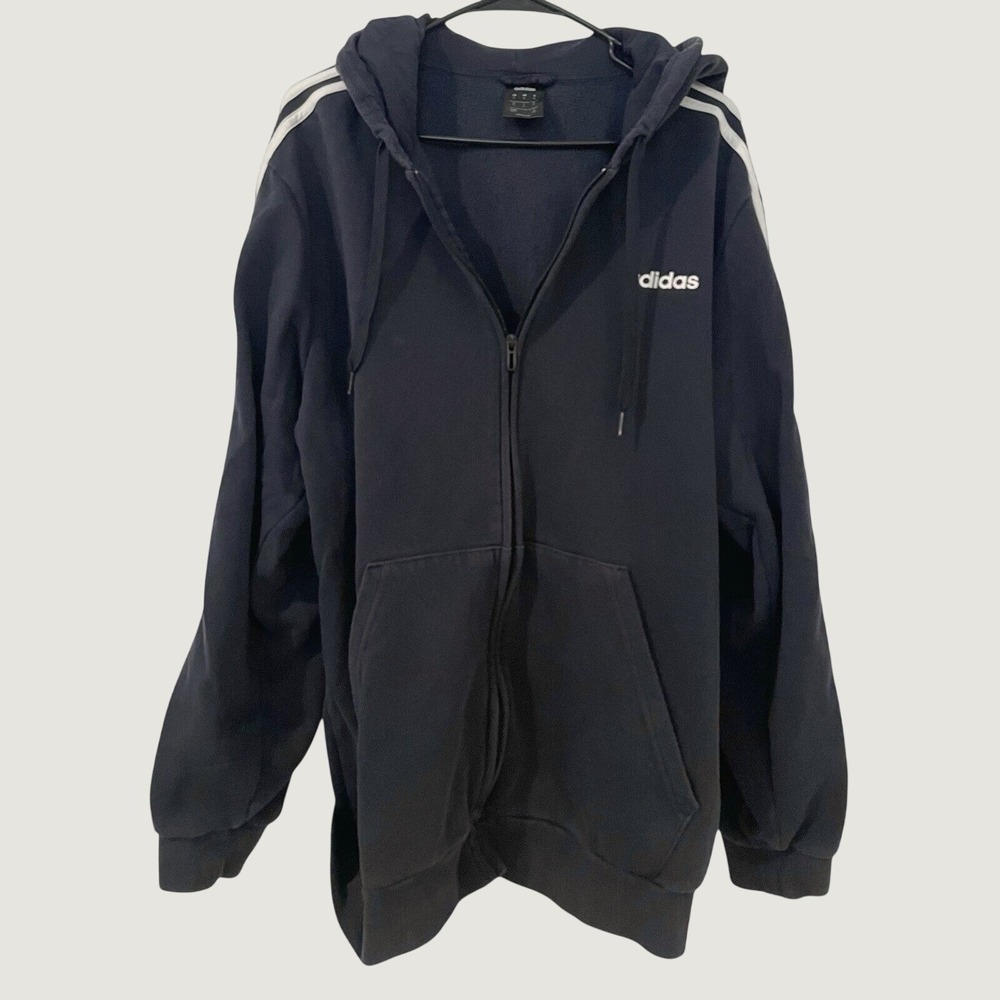 Adidas Men's Athletic Hoodie Jacket Full Zip Navy Casual Travel Street Wear XL